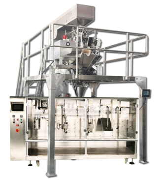 Roasted Coffee Beans Packaging Machine with multi heads weigher for premade pouch Geroosterde koffiebone verpakking masjien met multi koppe weeg vir premade sak