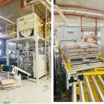 15KG Houtkorrels weeg vul sakke Palletiseerlyn is gereed vir aflewering