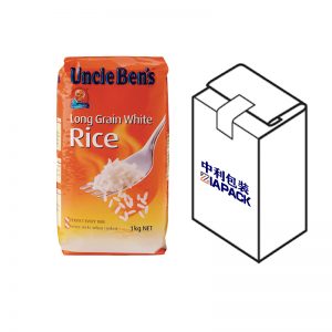 Plat onderkant sak met bo-etiket vir graan